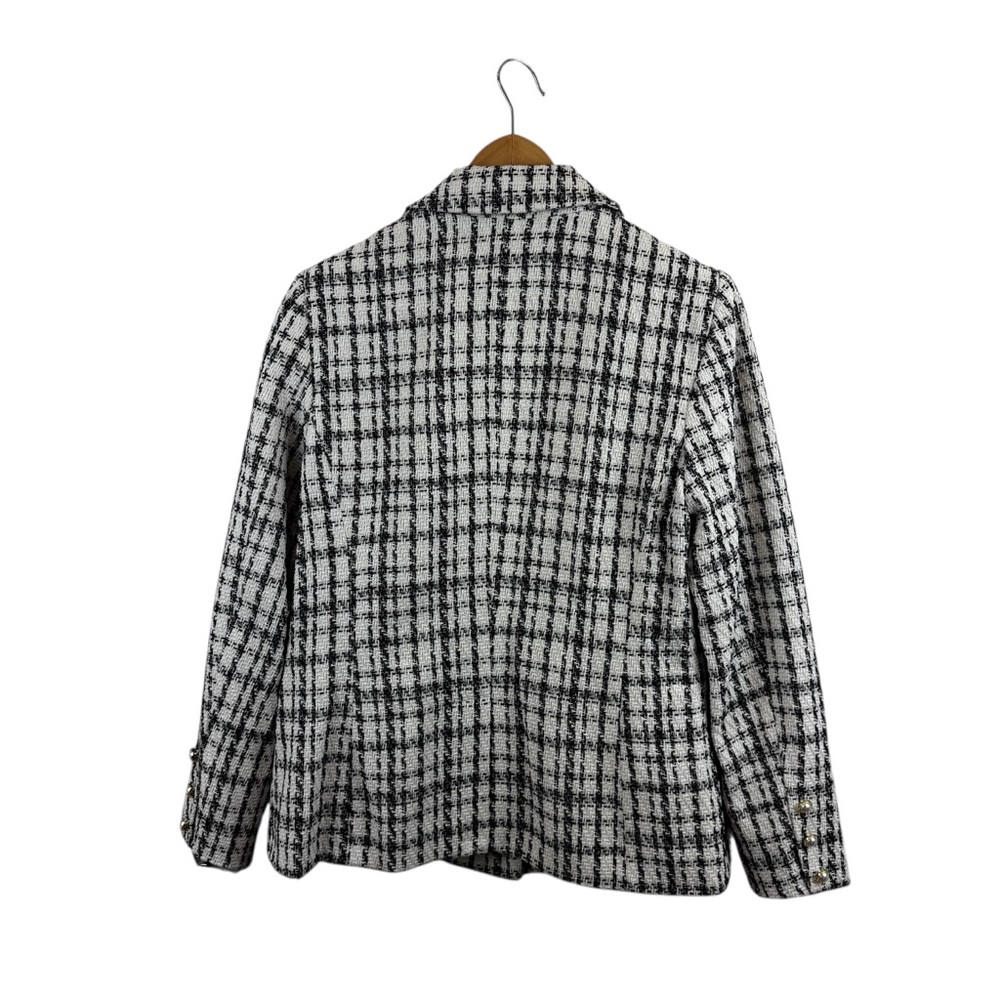 Nanette Lepore Double Breasted Windowpane Cream Tweed Plaid Blazer Sz 12 - Picture 5 of 11